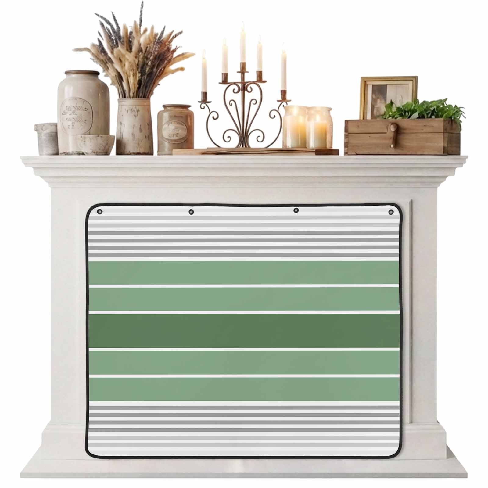 Magnetic Fireplace Cover Sage Green Striped Fireplace Screen Grey Lines Stripes Insulation Fireplace Blocker Blanket Save Energy Fireplace Draft Stopper Covers for Living Room 45x34
