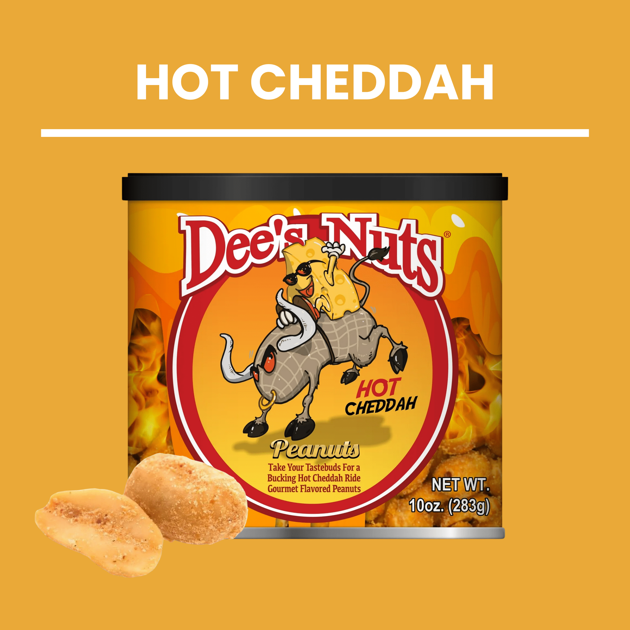 (4 pack) Dee's Nuts Peanuts, Hot Cheddar Flavor, 10 oz Canister