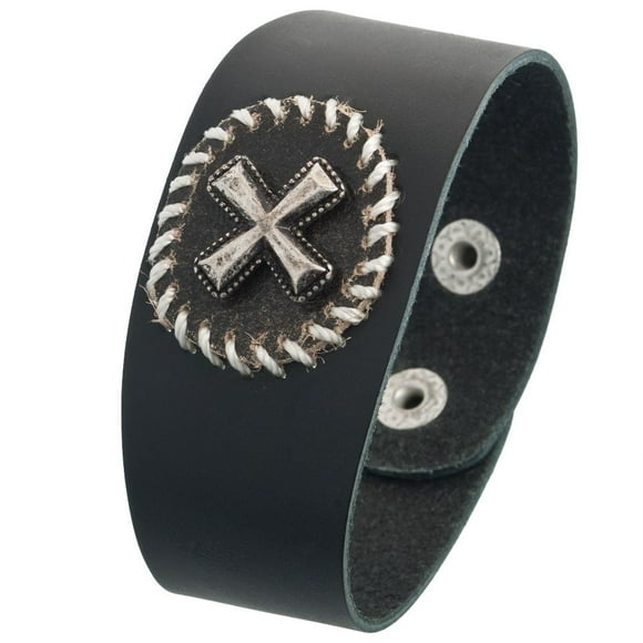 Cross Circle Badge Leather Wristband