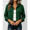 thumbnail image 3 of QIYAGBSA Corduroy Jacket for Women Soft Turn Down Lapel Collar Button Down Short Long Sleeve Fall Casual Outerwear Lightweight Warm Layer with Chest Pockets (Green, M), 3 of 8