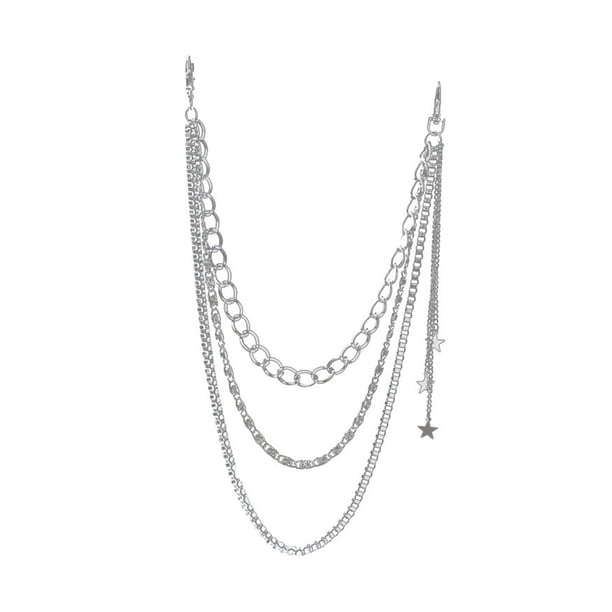 Cadena para pantalones de moda con decoración de estrellas de aleación multicapa (plata)