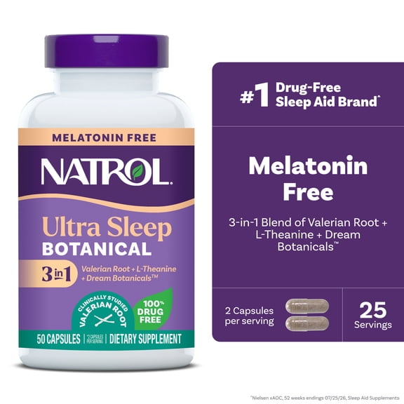 Natrol Ultra Sleep Botanical 3-in-1, Melatonin-Free Sleep Support, 50ct