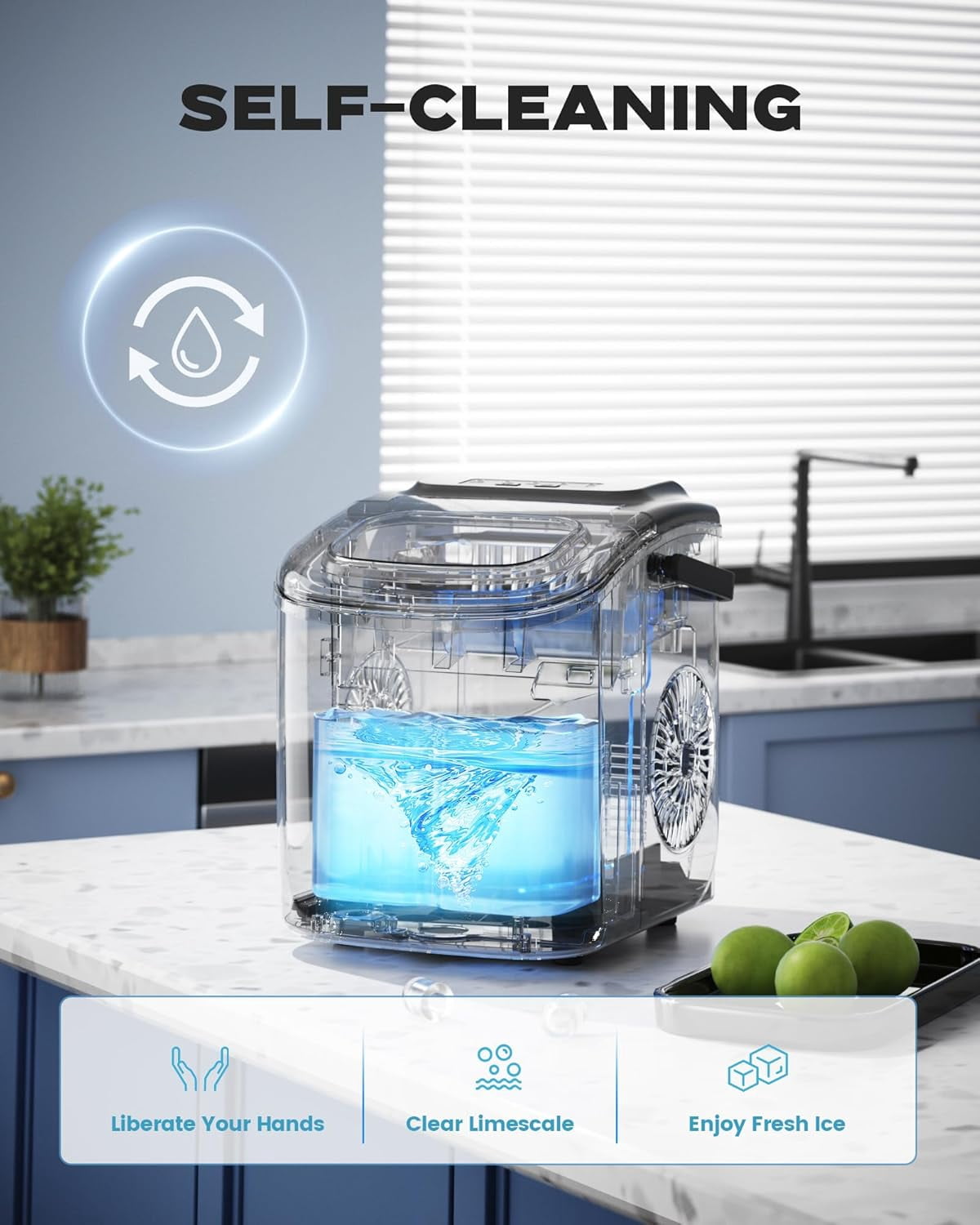 Countertop Ice Maker , Portable -Cleaning with Carry Handle, 26lbs/Day, 9 Bullets in 6 Mins, Black
