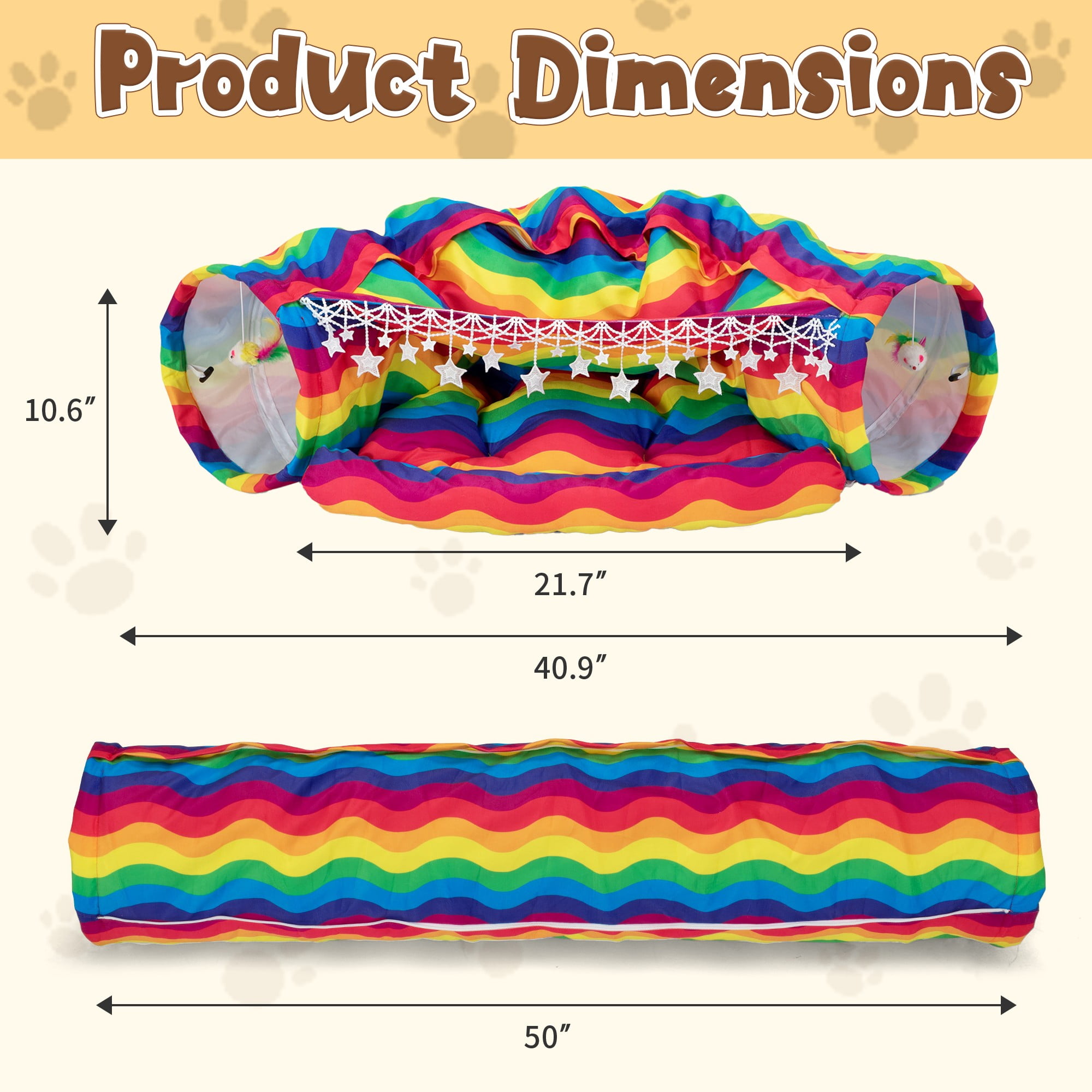 Pefilos 50" Large Cat Tunnel Bed for Indoor, Cat Tube with Collapsible Washable Cat Bed, Cat Toys for Small Medium Kitty City, Multi-color Pefilos 50" Large Cat Tunnel Bed for Indoor, Cat Tube with Collapsible Washable Cat Bed, Cat Toys for Small Medium Kitty City, Multi-color