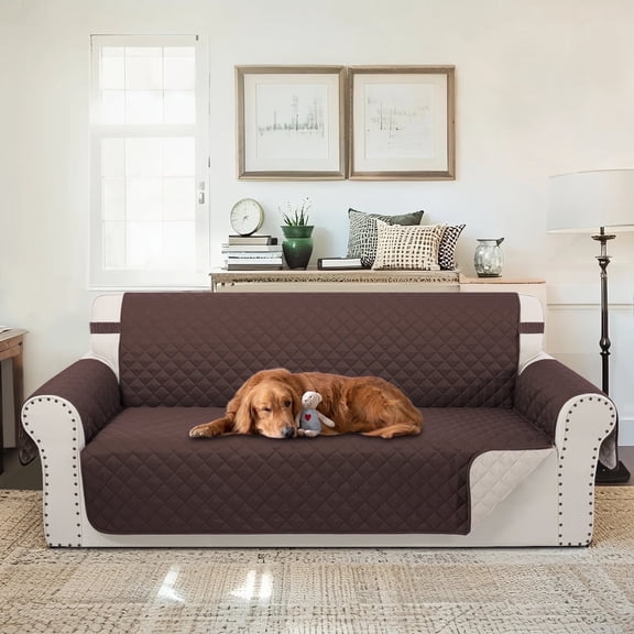LUXSHARE HOME Reversible Sofa Couch Cover for Pet Friendly Machine Washable Water Repellent Furniture Protector with Elastic Straps & Foam Rods, 3-Seat Size, Chocolate/Beige