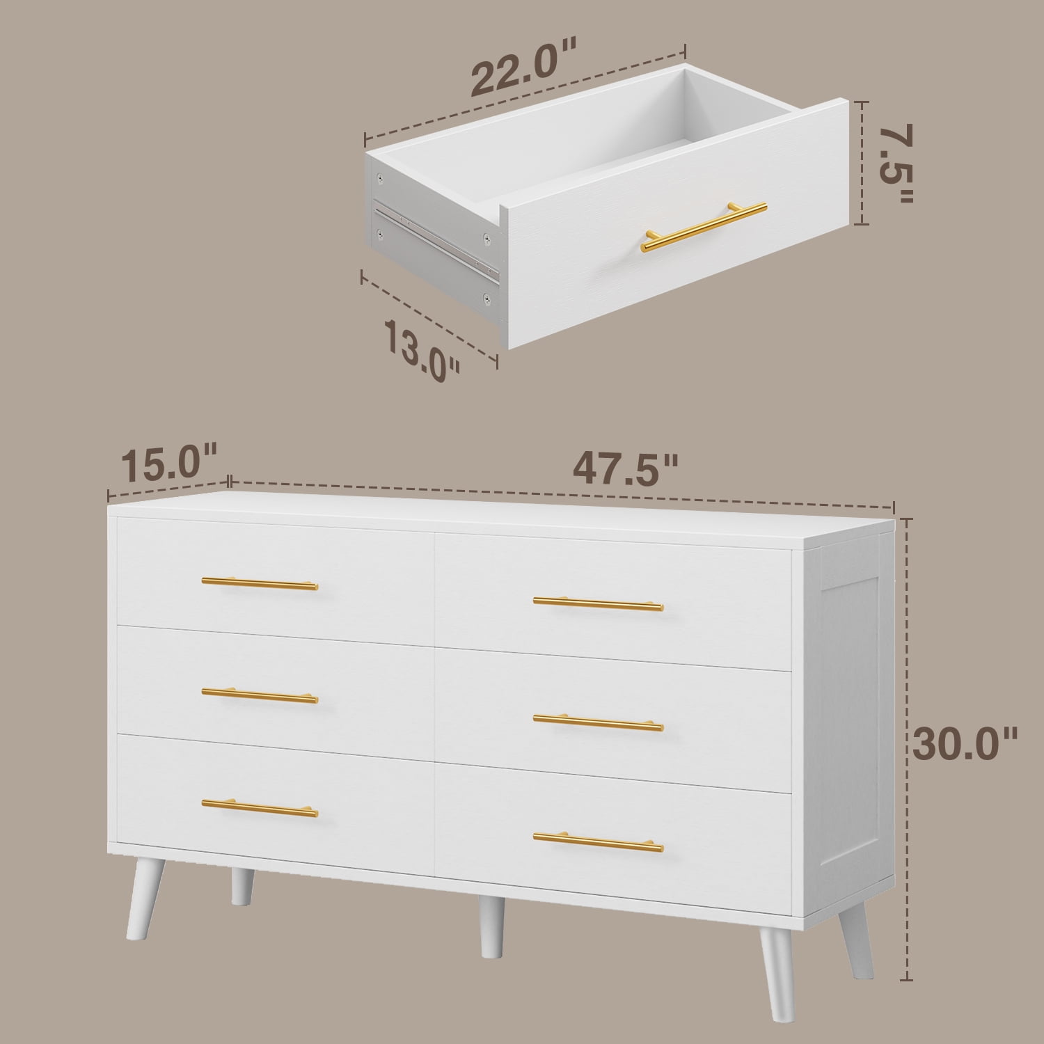 Bedroom Furniture Set - Includes Queen Bed Frame, Nightstands Set of 2, 5-Drawer Dresser & Double Wide 6-Drawer Dresser - Modern Storage Solution for Stylish Home Decor, Beige/White