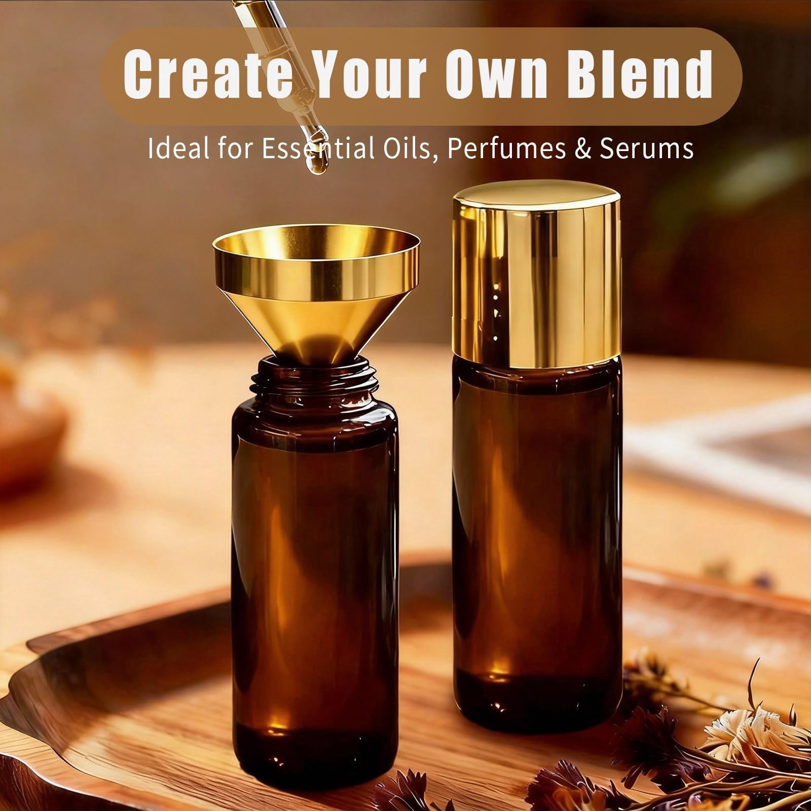 3 Pack Rose Quartz, Amethyst & Green Aventurine Roller Bottles for Essential Oils, 50ml Amber Glass Roll On, Leak-Proof Travel Perfume Bottle with Gold Caps