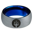 thumbnail image 2 of Tungsten Trident Spear Weapon Band Ring 8mm Men Women Comfort Fit Blue Dome Brushed Gray Polished, 2 of 4