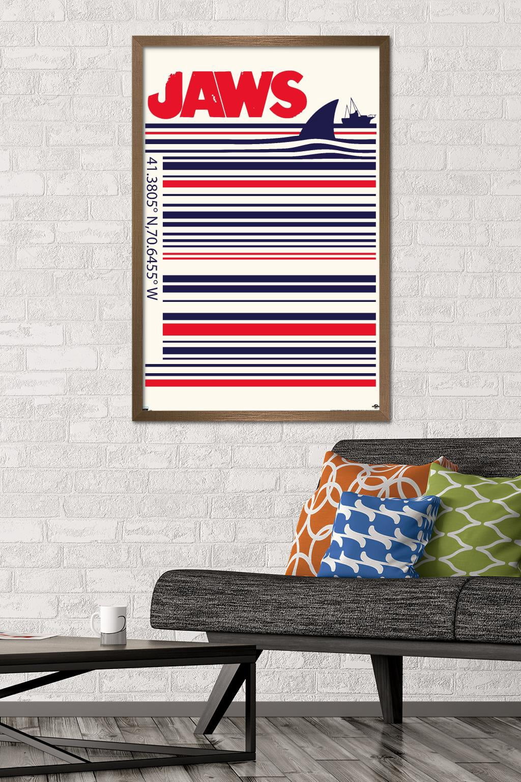 Jaws - Barcode Wall Poster, 22.375" x 34", Framed