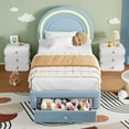 thumbnail image 1 of Yiwa Twin LED Platform Bed, Upholstered Rainbow Headboard with Lamb Wool Fabric and Storage Drawer, No Box Spring Needed, 1 of 6
