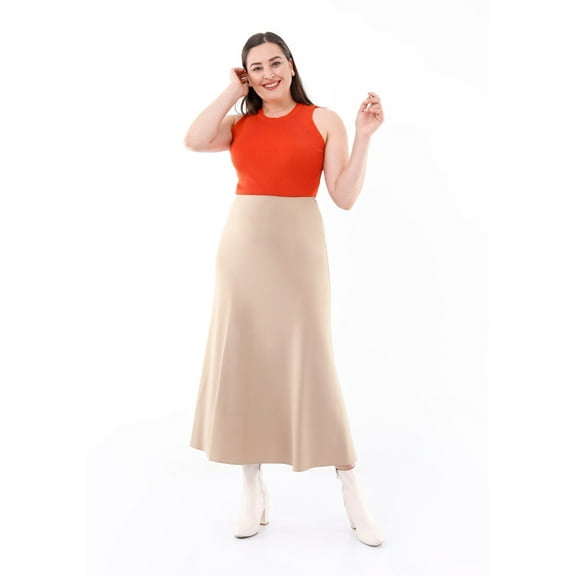 Camel A-Line Style Side Zippered Comfy Maxi Dress Skirt