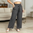 thumbnail image 2 of VEKDONE Plus Size Wide Leg Pants for Women Elastic Waist Drawstring Long Pants Summer Loose Fit Lightweight Daily Office Pants with Pockets Gray XXXXXL, 2 of 6