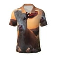 thumbnail image 2 of Daiia Sunset Calf Flower Field Pattern Men’s Polo Shirts,Solid Deck Shirt,Classic Fit, Breathable Cotton Polo for Casual and Sport Wear-Large, 2 of 7