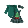 thumbnail image 1 of Pudcoco Baby Girl Christmas Outfits Solid Color Long Sleeve Rompers Santa/Tree Patch Plaid Suspender Skirts Headband 3Pcs Clothes Set, 1 of 9