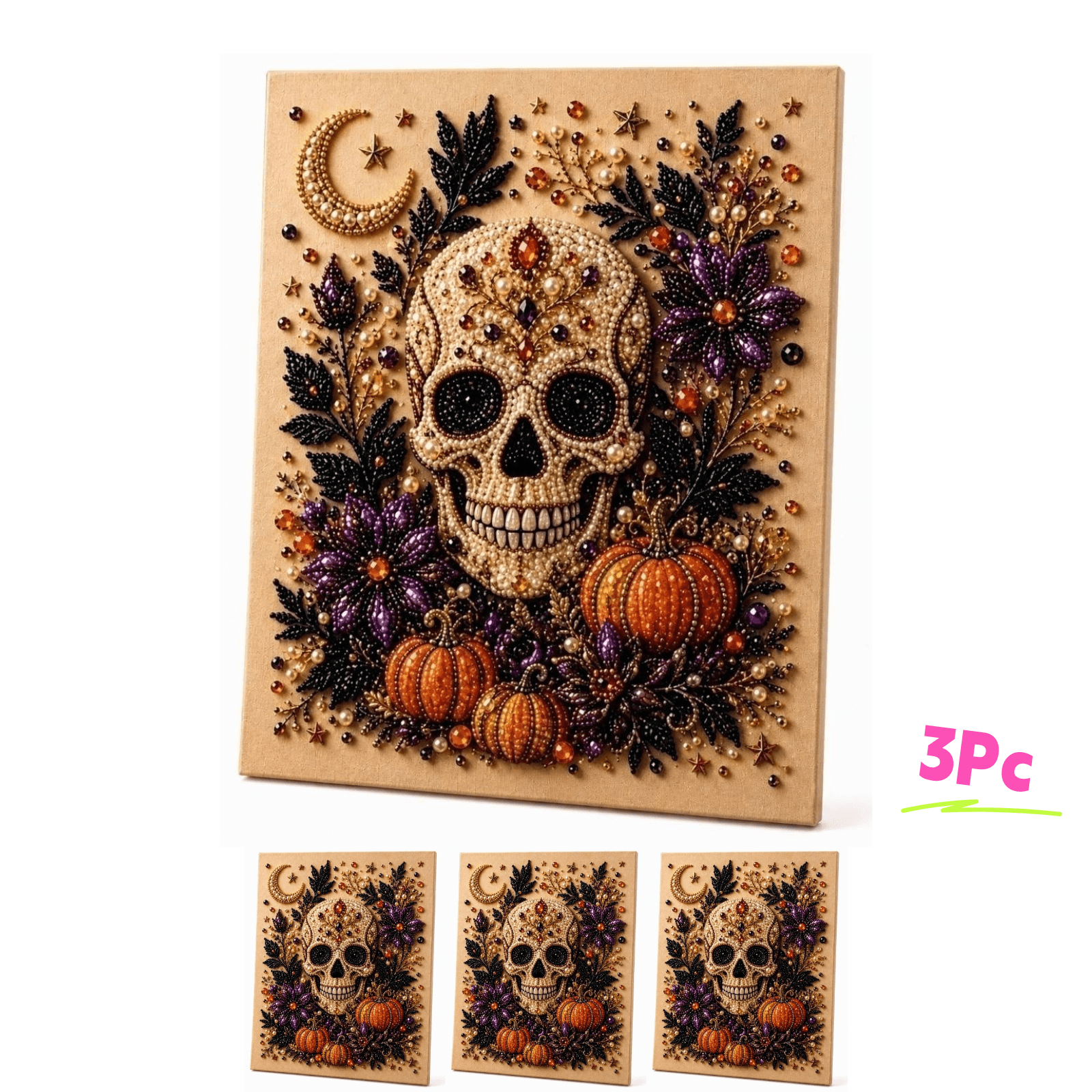 Halloween Ghost Pearl Art DIY Kit Spooky Cute 3D Diamond Painting Craft Kit for Adult Beginners Customizable DIY Fall Home Wall Art Decor Perfect Seasonal Gifting Option 3pc