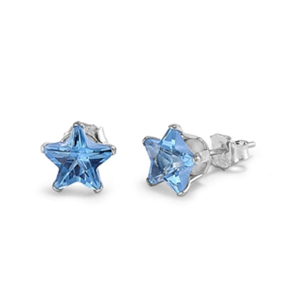 Details about   Sterling Silver 6mm Blue Cubic Zirconia Stud Earrings