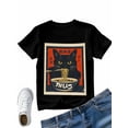 thumbnail image 4 of Women's T-Shirt Vintage Japanese Cat Quirky Black Cat Eating Ramen Short Sleeve Casual Tee Classic Crew Neck T Shirt for Women Black, 3XL, 4 of 7