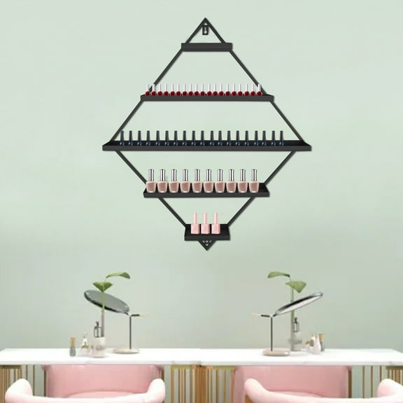 5 Layers Nail Polish Wall Rack Black Rhombic Nail Polish Shelves Holder Display