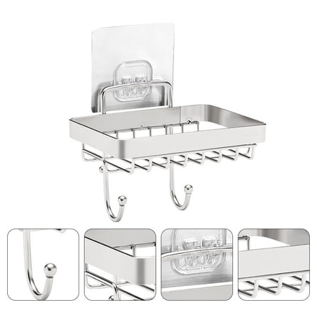 PAMINGONO Bathroom Shower Soap Holder Wall Soap Dish Silver Stainless Steel 1Set 5.3x4.3in