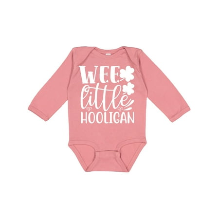 

Inktastic St. Patrick s Day Wee Little Hooligan with Shamrocks Gift Baby Boy or Baby Girl Long Sleeve Bodysuit