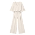 thumbnail image 6 of LEKWK Vacation Outfits for Women Elegant V Neck Long Sleeve Oversized Top and Wide Leg Pants Linen Matching Set Casual Travel Beach Loungewear, 6 of 6