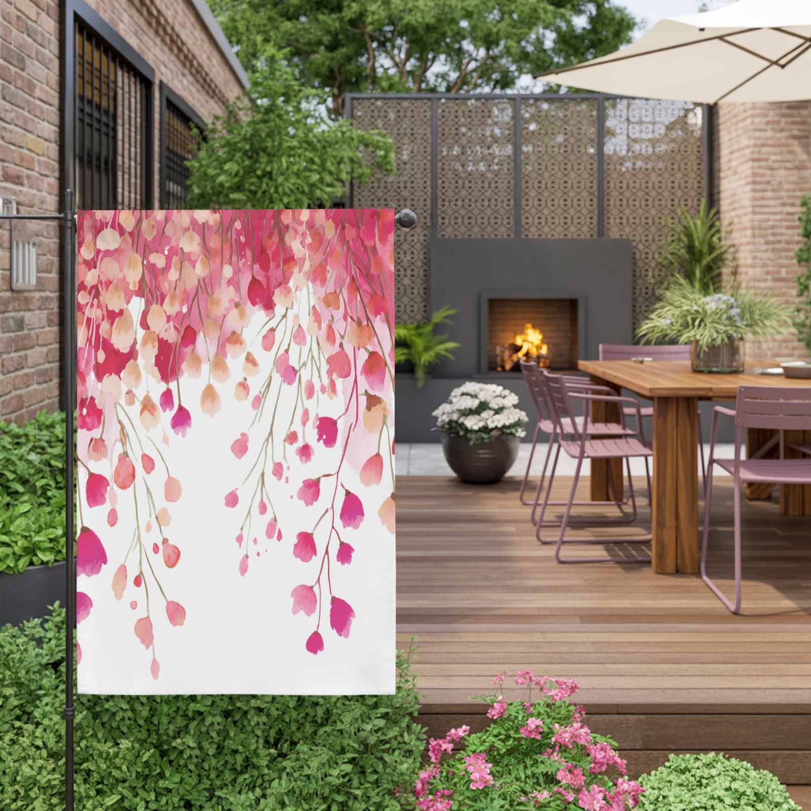 Spring Florals House Flag 28 x 40 Inches, Watercolor Gradient Pink Red Floral Romantic Weather Proof Outdoor Patio Flags Double Sided Small House Decoration for Yard Lawn Outside Home