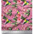 thumbnail image 1 of Soimoi Japan Crepe Satin Fabric Bird,Leaves & Rose Floral Print Fabric by the Yard 42 Inch Wide, 1 of 1