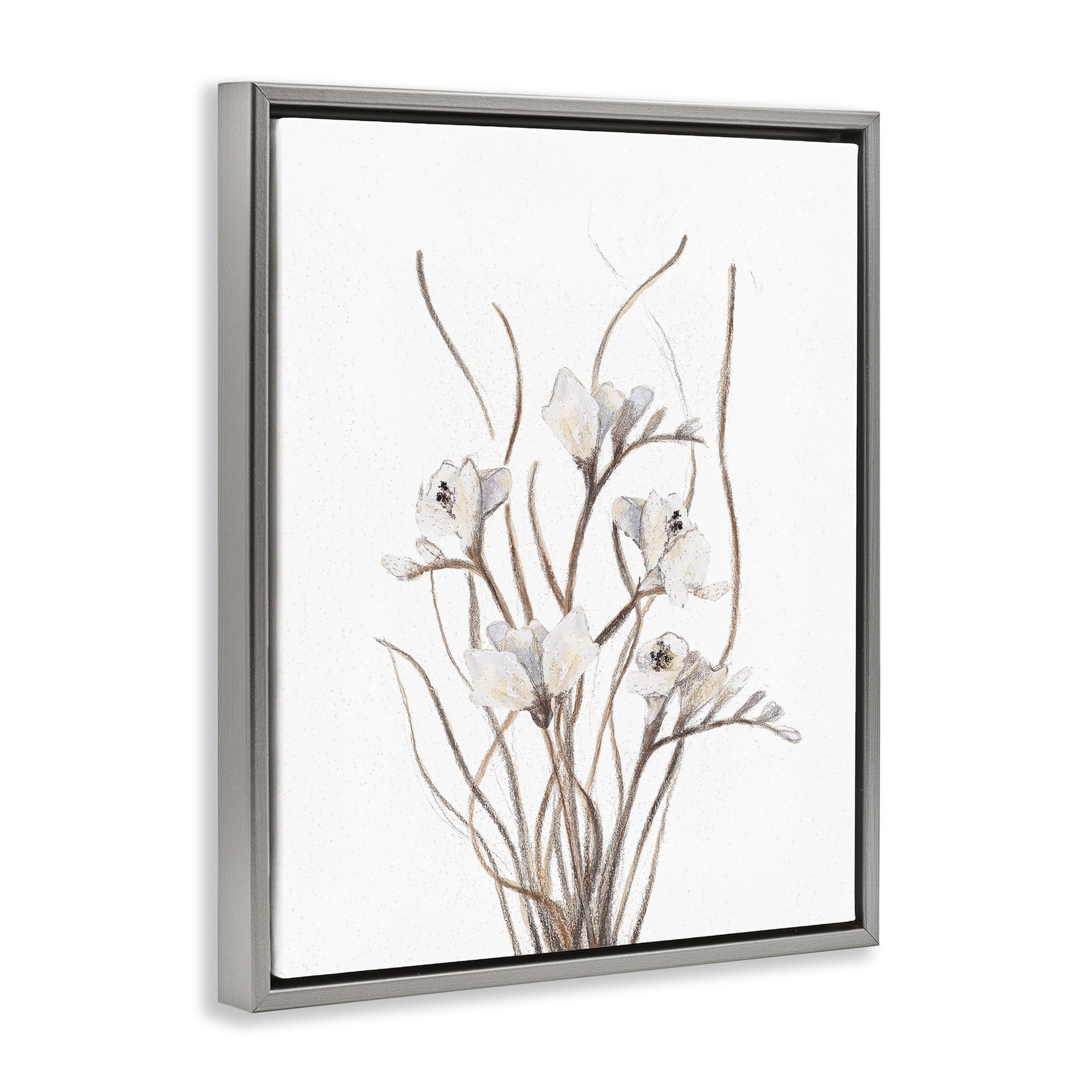 Stupell Industries Curly Branches on White Gray Framed Floater Canvas Wall Art, design by Lanie Loreth