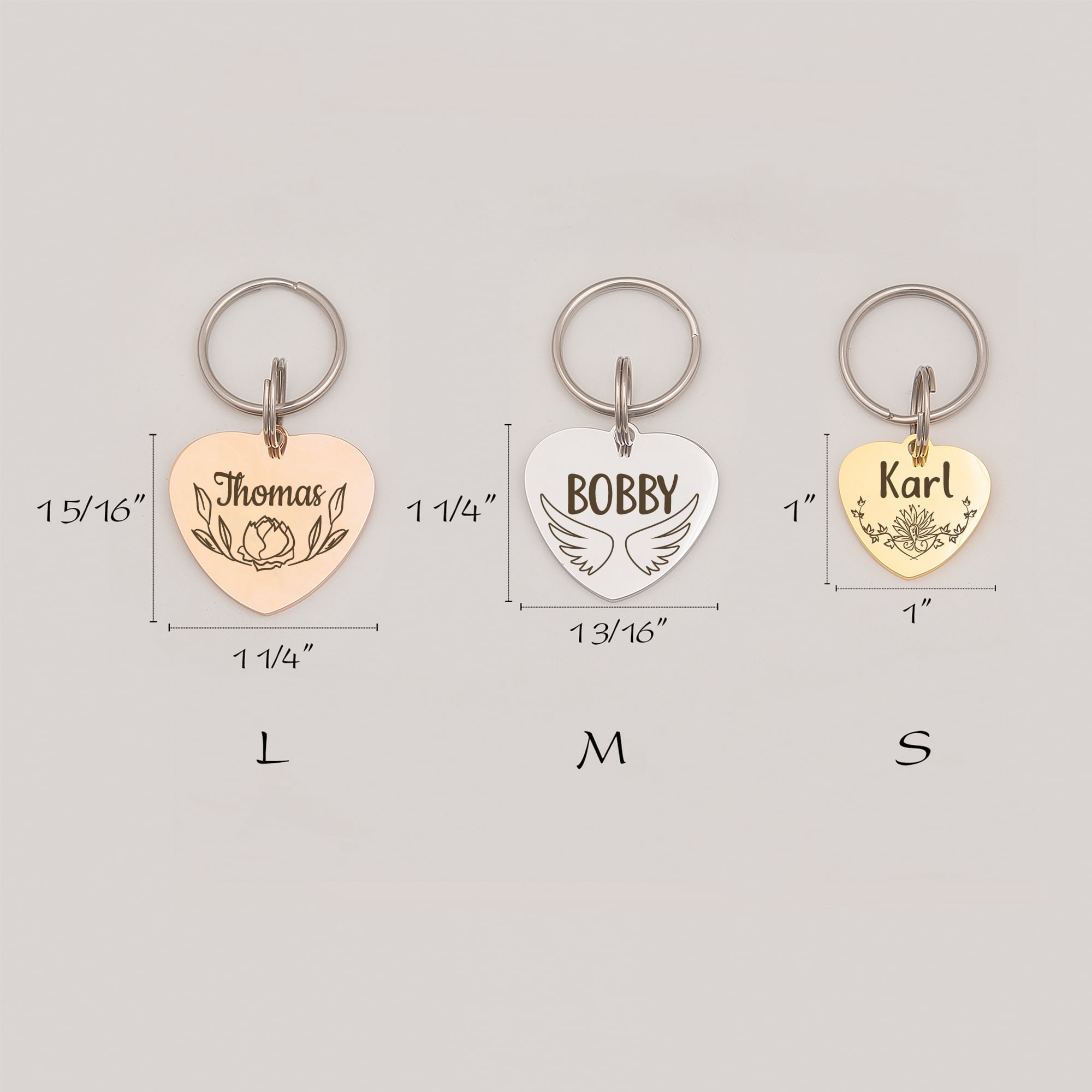 Anavia Stainless Steel Metal Heart Name - Boarder Birthday Holiday Christmas Engraved Dog Cat ID Tag, Rose Gold
