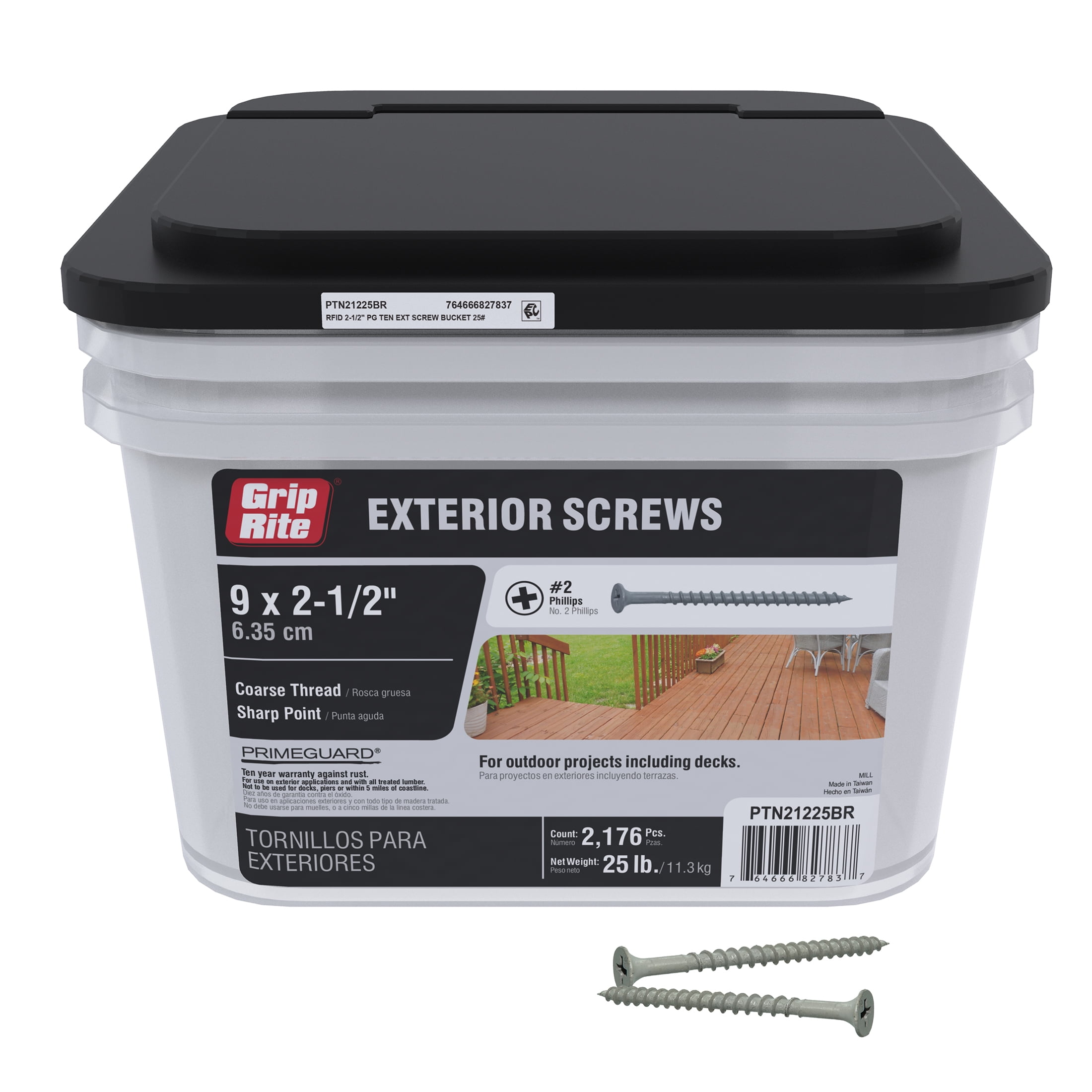 (2 pack) Grip-Rite PrimeGuard Ten #9 x 2-1/2 in. Wood to Wood Deck Screw 25 lb.