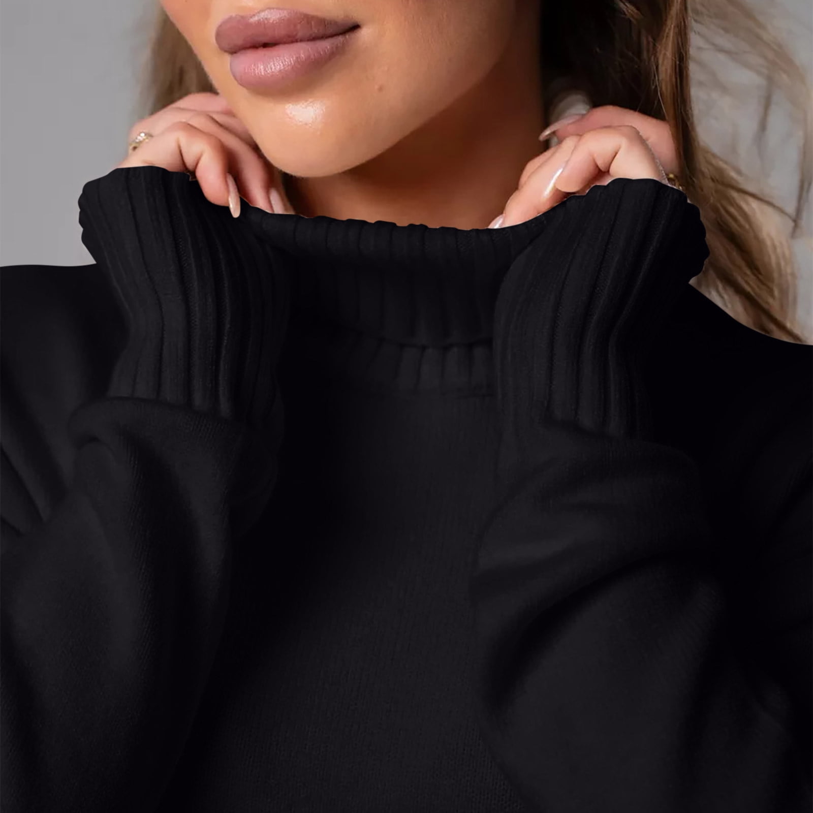 Arnsht Womens Fall and Winter Elegant Fleece Sweater Dresses Solid Color Loose Turtleneck Dress Long Sleeve Knitted Skirt Black S