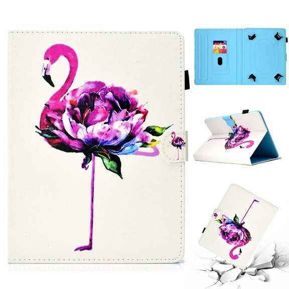 Universal 6- 7 Inch Tablet Caes, Allytech Stand Folio Wallet Case Cover for Kindle Paperwhite 2018 2016, RCA Voyager 7", Samsung Galaxy Tab A 7.0/ Tab E Lite/ Tab 3 T280 T110, iView, Flamingo