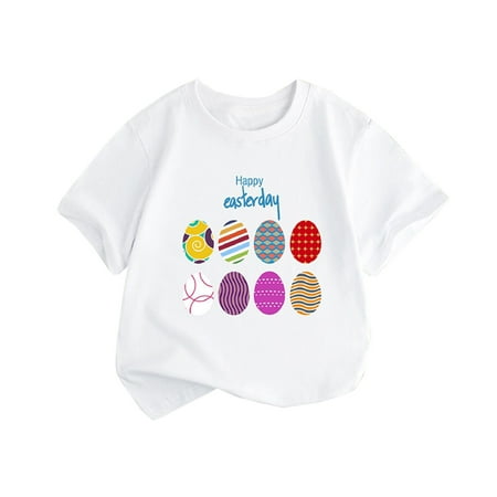 

MQLKF Summer New Children s Clothing Girls Short Sleeve T Shirt Easter Bunny Easter Egg Printed Round Neck Children T Shirt Soft Fashionable Casual Beautiful Kids Tops