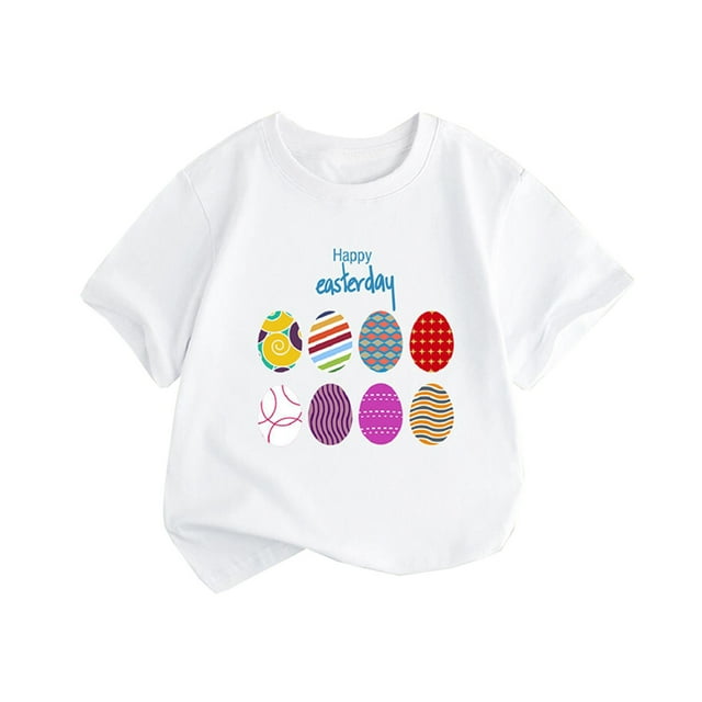 MIASHUI T-Shirt de Pâques pour Garçons et Filles, Joyeuses Pâques, Mignon Lapin Graphique, Blanc, 2-3 Ans