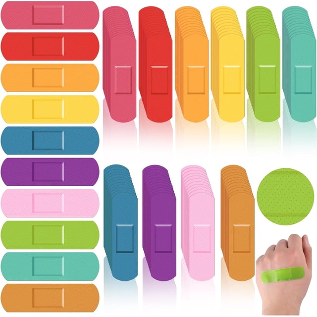 400 Pcs Kids Bandages Bulk Waterproof Breathable Adhesive Bandages Neon Colorful Flexible Bands Assorted Colors Flexible Protection Wound Care Scrapes and Slight Cut