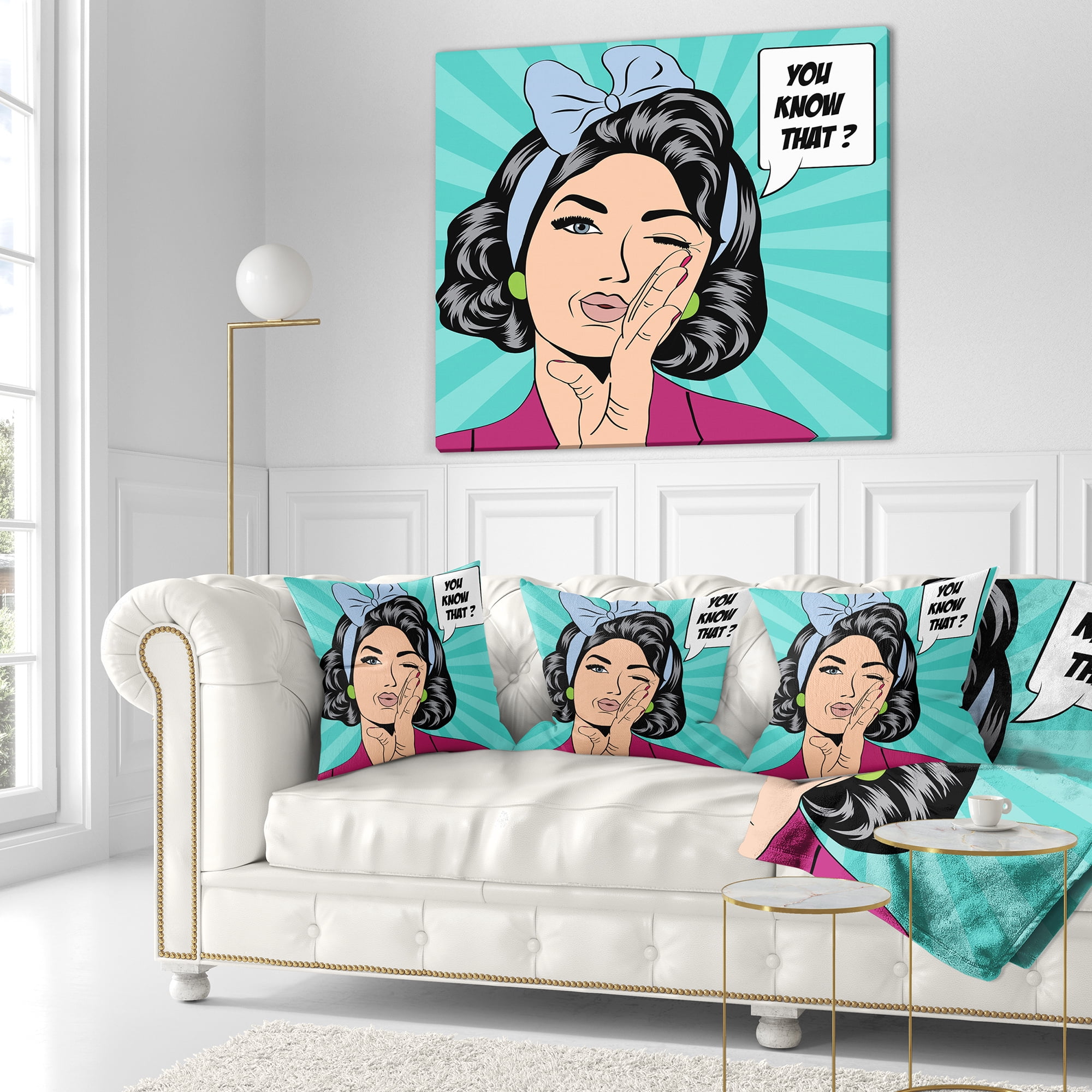 Designart Woman in Comic Style - Abstract Portrait Throw Pillow - 16x16