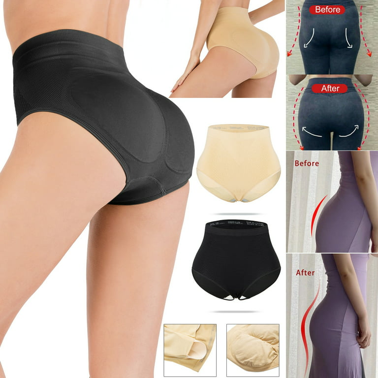 Women's Silicone Padded Buttock Enhancer Pants Body Shaper Padding Hip Lift  Underpants No steel ribs No zippers No Velcro No buttons Two cushions  Black/Apricot 