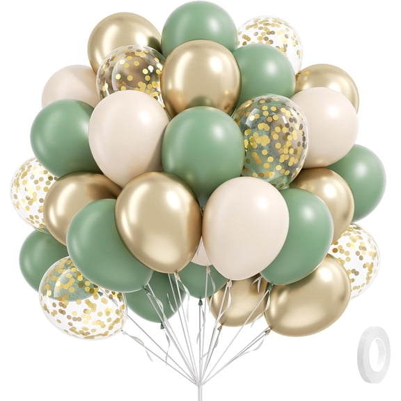 Sage green Balloons, Sage green Sand White Metallic Gold Confetti Balloons for Boho Birthday Wedding Bridal Engagement Party Decorations