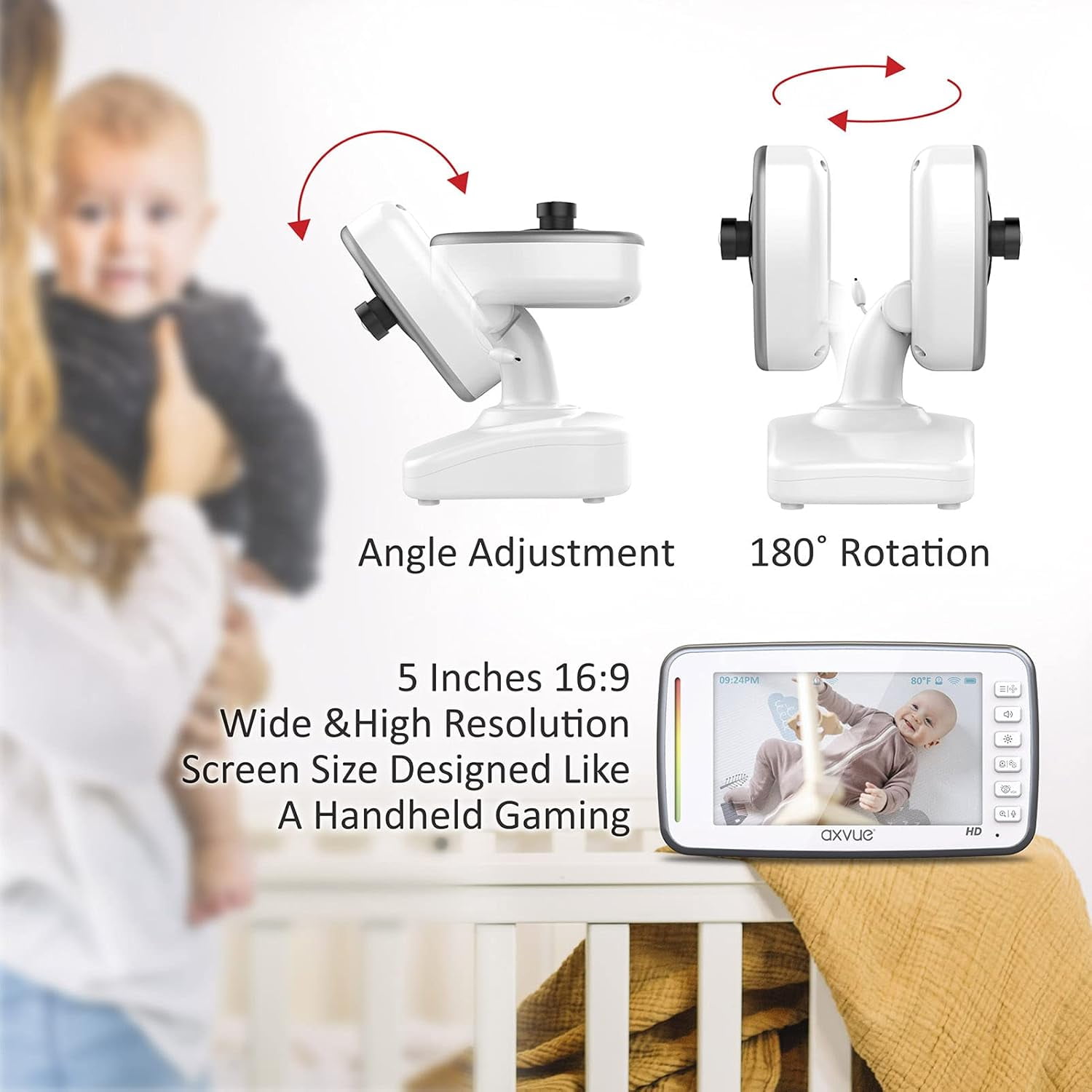 Axvue A1HD Video Baby Monitor 720P Full HD 5.0" IPS Screen + 2 Camera™