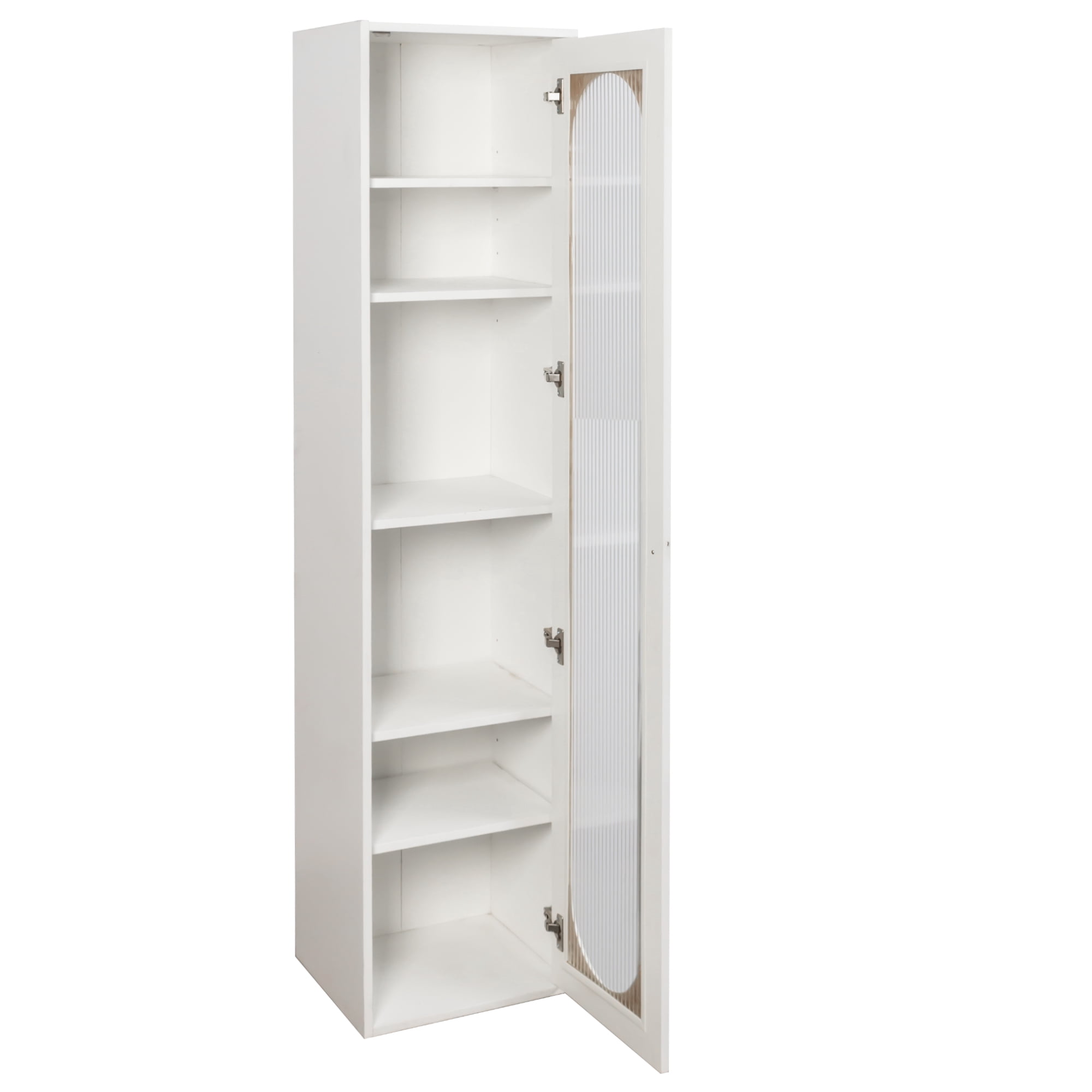 Mintazer 67" Tall Display Cabinet with Fluted Glass Door, 6 Tier Freestanding Storage Bookcase for Living Room Bedroom Home Office, White