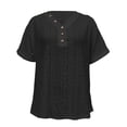 thumbnail image 4 of Yubnlvae Women's T-Shirt V-Neck Perforated Hook-and-Eye Hollow-Out Decorative Short Sleeve Top - Orange/Black/White - S/M/L/XL/XXL (Black | L), 4 of 9