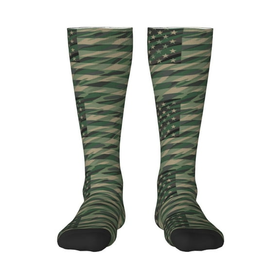 Honeii Jungle Green Camo USA Flag Print Long Socks,Novelty Design Socks Gift for Men and Women,Crew Socks,Calf Socks