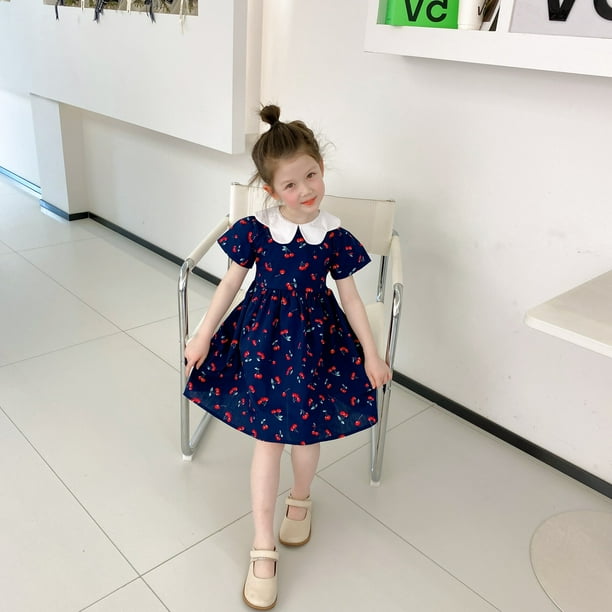 Vestido de princesa de verano para niños, vestidos florales de crisantemo para niñas, falda plisada estampada de estilo pastoral, ropa informal 1-7Y100 (2-3T) Gao Jinjia LED