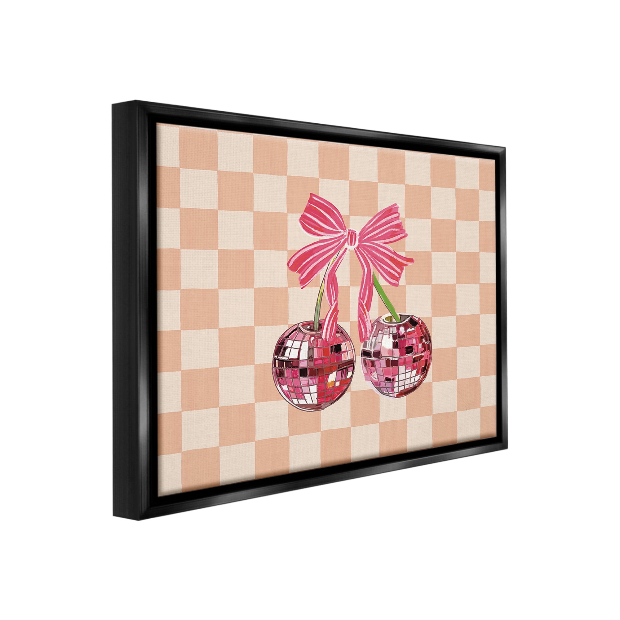 Stupell Industries Checkered Cherry Fruits Food & Beverage Painting Black Floater Framed Canvas Art Print Wall Art, 21 x 17
