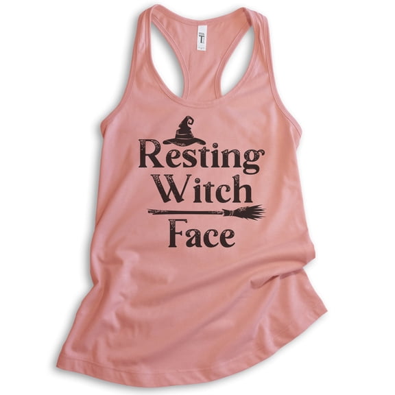Resting Witch Face Tank Top, Ladies Racerback Tank Top, Halloween Tank, Witch Tank, Desert Pink, Small