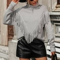 thumbnail image 2 of ShomPort Fall Sweater for Women Casual Long Sleeve Turtleneck Sweaters Fringe Front Pullover, 2 of 9