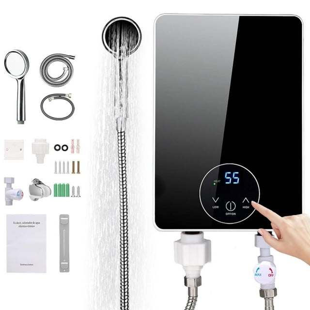 Calentador de Agua Electrico, Calentador de Agua Instantáneo con Rociador de Ducha, Temperatura Ajustable, Boiler Electrico para Hogar Agua Caliente, Calentador de Paso sin Tanque para Cocina Baño