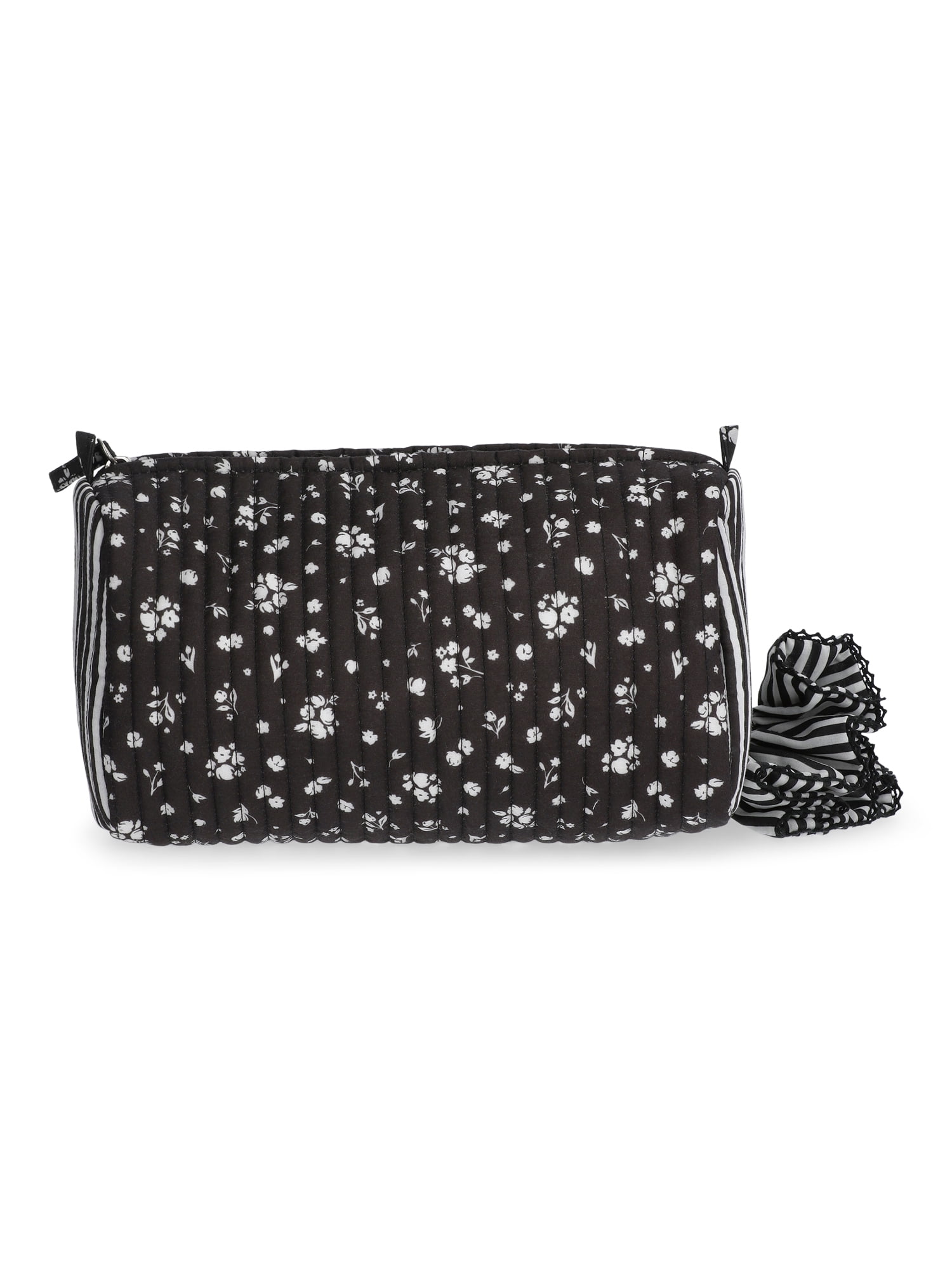 No Boundaries Women's Quilted Pouch and Hair Scrunchie Set, 2-Piece, Balck Ditsy/Floral