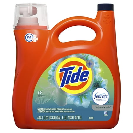Tide Plus Febreze Freshness Botanical Rain HE Turbo Clean Liquid Laundry Detergent, 138 fl oz 89 loads