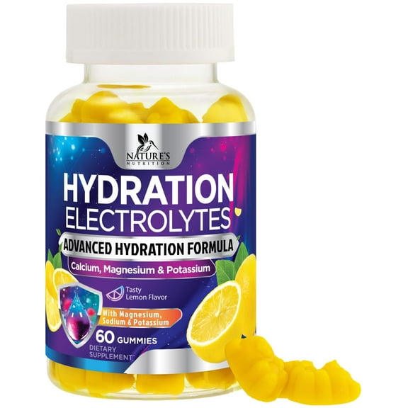 Hydration Electrolyte Gummies - Daily Liquid Replenisher Gummy - Electrolyte Multiplier with Minerals, Potassium & Real Salt - Vegan, Non-GMO - Tasty Lemon Flavor Hydration Electrolytes - 60 Gummies